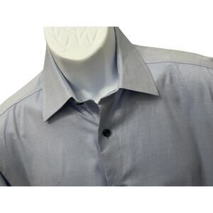 David Donahue Trim Fit Blue Basketweave Dress Shirt 16 34/35 Cotton